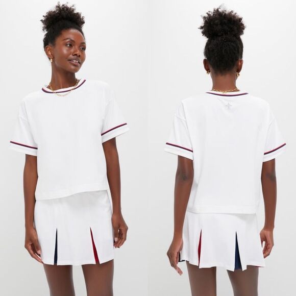 Tuckernuck TNUCK Sport Americana Piped Cotton Cropped Ryan Boyfriend Tee - Picture 1 of 7